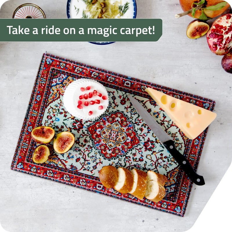 PELEG DESIGN Tempered Glass Cutting Board, 9.6" x 14.4" â€“ Decorative Glass Cutting Board for Kitchen Counter, Heat & Shatter Resistant Chopping Board & Serving Tray, Magic Carpet Design (Rugboard) - Image 3